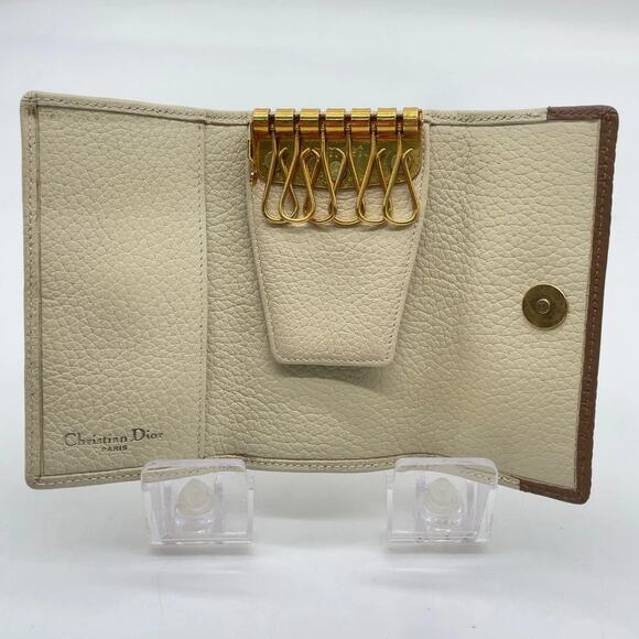 Christian Dior CD Logo Leather Beige x Brown 6-Ring Key Case W/Paper Bag - Picture 10 of 16